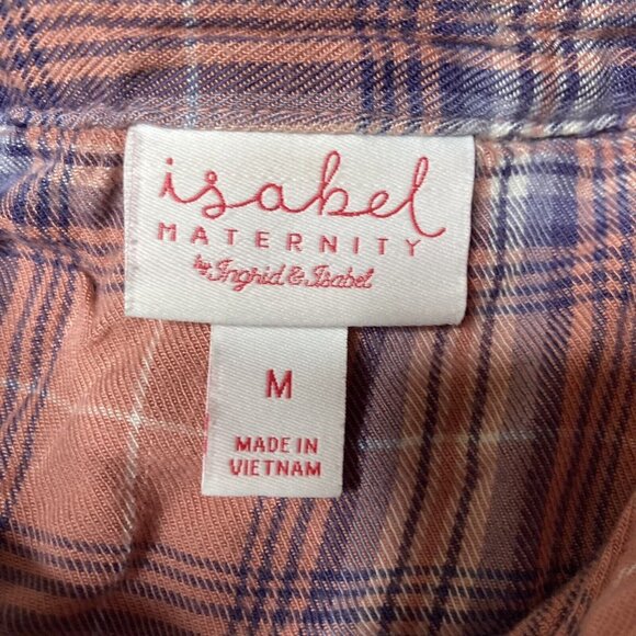 Isabel Maternity Popover Plaid Shirt Womens Size Medium Pink Blue Button Up i79 - Picture 3 of 4